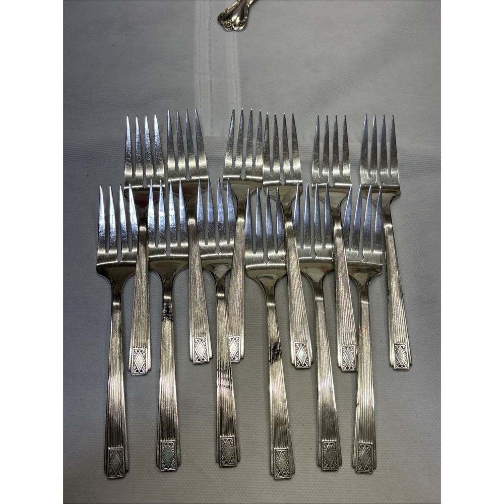 Set Of 12 Community Plate NOBLESSE SilverPlate 1930 Art Deco Salad Fork